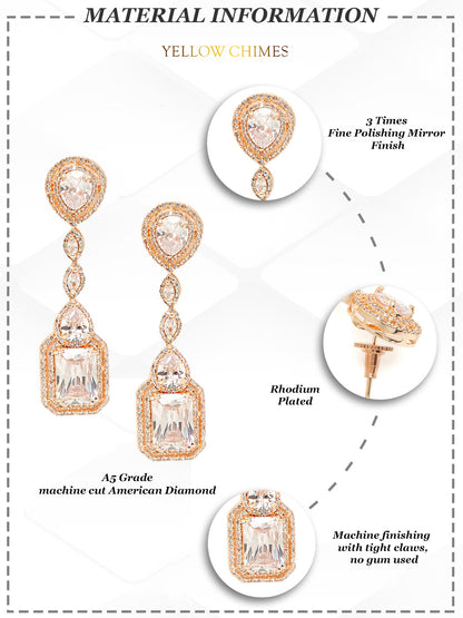 Yellow Chimes Rhodium-Plated Rose-Gold White AD-Studded Drop Earrings