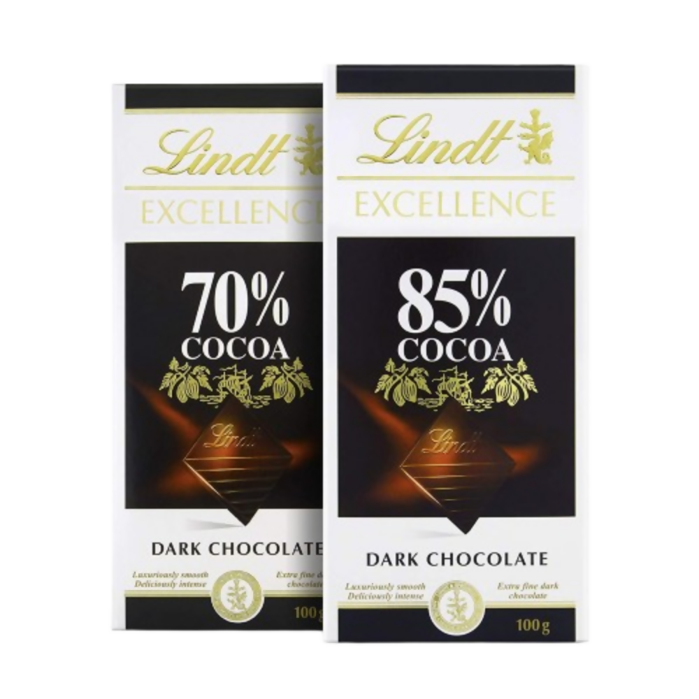 Lindt Excellence Dark 70% Cocoa Chocolate Bar and Lindt Excellence Dark 85% Cocoa Chocolate Bar