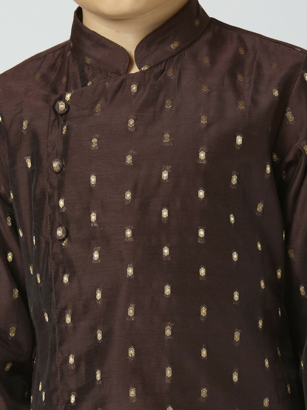 Joban Fashion Kids Island Full Sleeves Chanderi Kurta, Pyjama Set with Traditional Butta Work - Brown