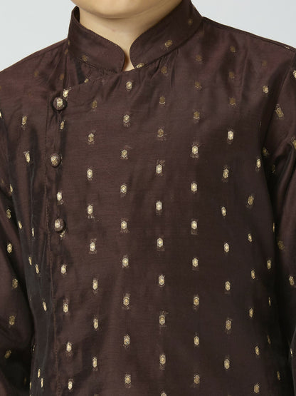 Joban Fashion Kids Island Full Sleeves Chanderi Kurta, Pyjama Set with Traditional Butta Work - Brown