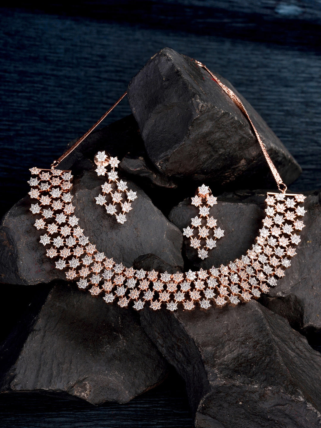 Saraf RS Jewellery White Rose Gold-Polished AD Studded Necklace Jewellery Set