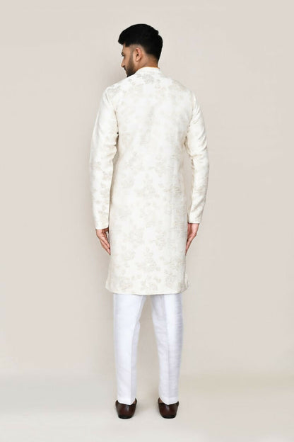 Joban Fashion Cream Colored Jacquard Silk Fabric Kurta With Straight Fit Pant