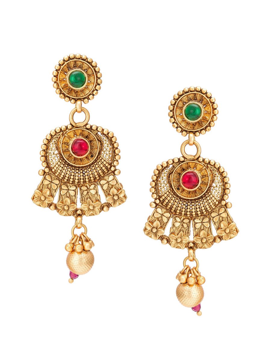 Aadita Gold-Polished & Red e Studded Jewellery Set
