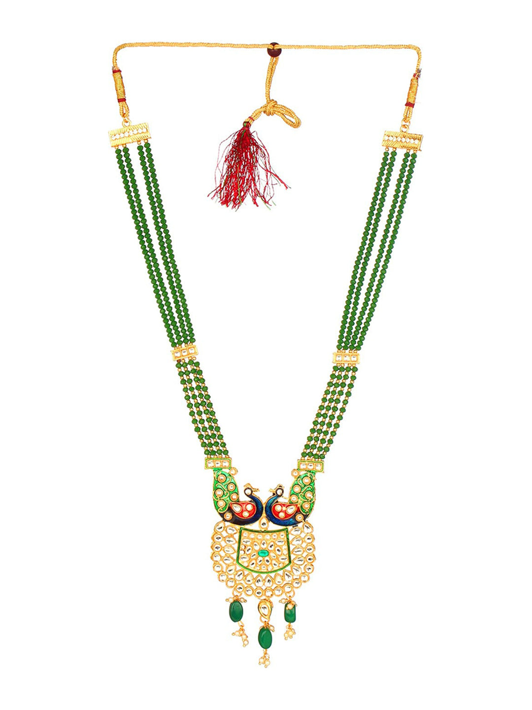 Cardinal Gold-Polished Green Studded Jewellery Set