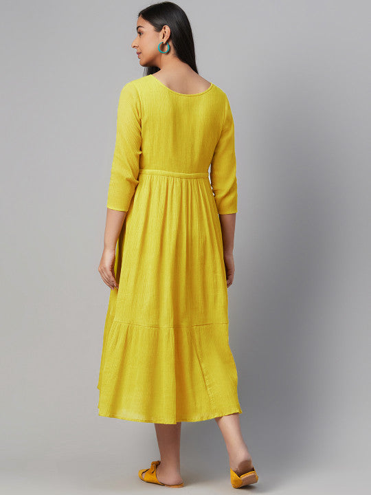 Anayna Women Lime Green Solid Tiered Maternity A-Line Dress