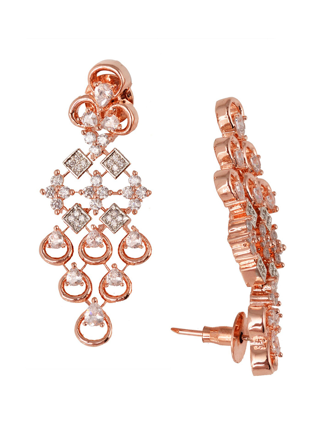 Saraf RS Jewellery Rose Gold-Polished White AD-Studded Handcrafted Jewellery Set