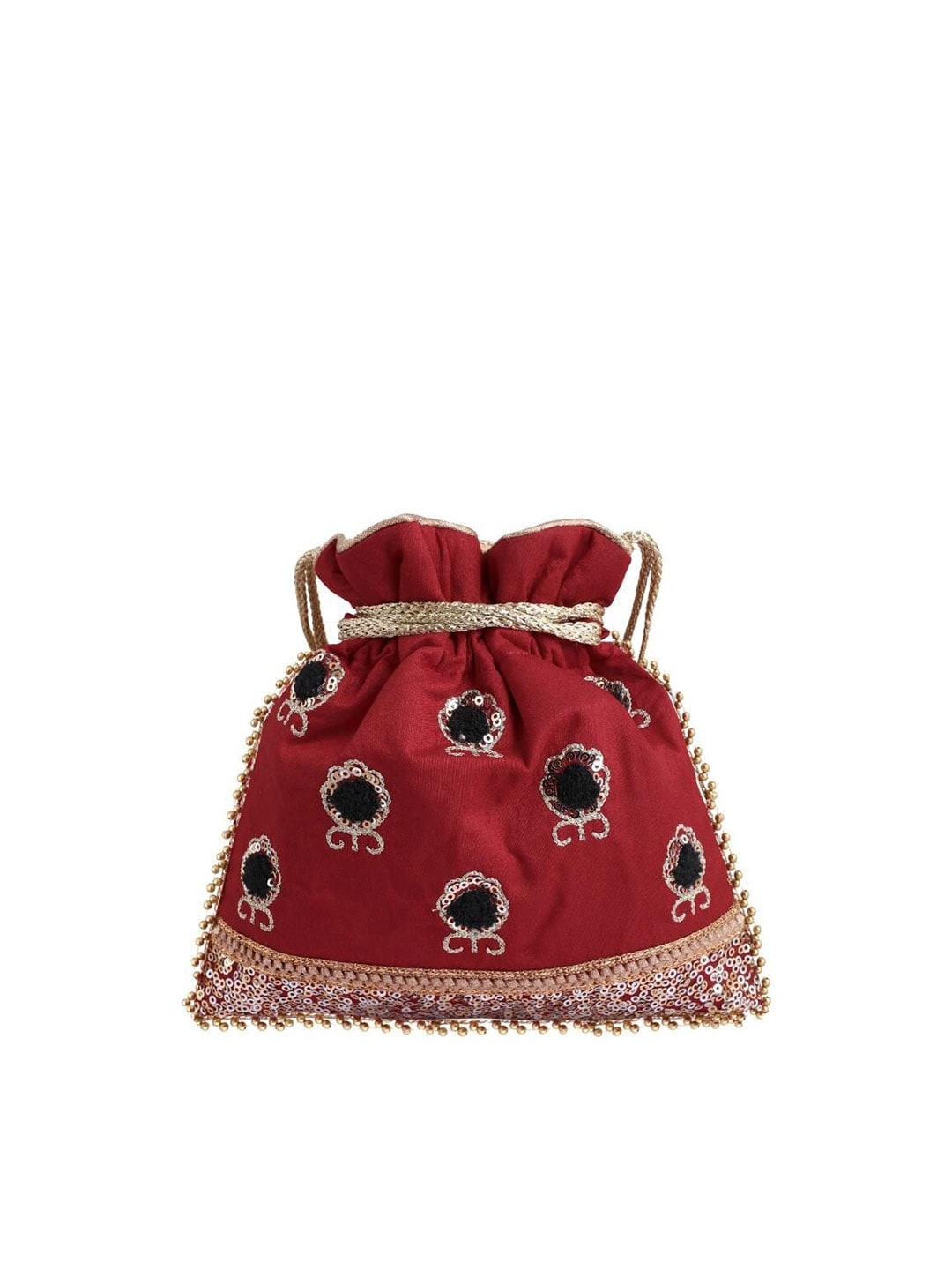 Masq Red & Black Embellished Embroidered Potli Clutch