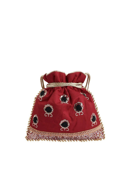 Masq Red & Black Embellished Embroidered Potli Clutch
