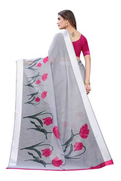 Vamika Grey Linen Satin Patta Saree (VANI GREY)