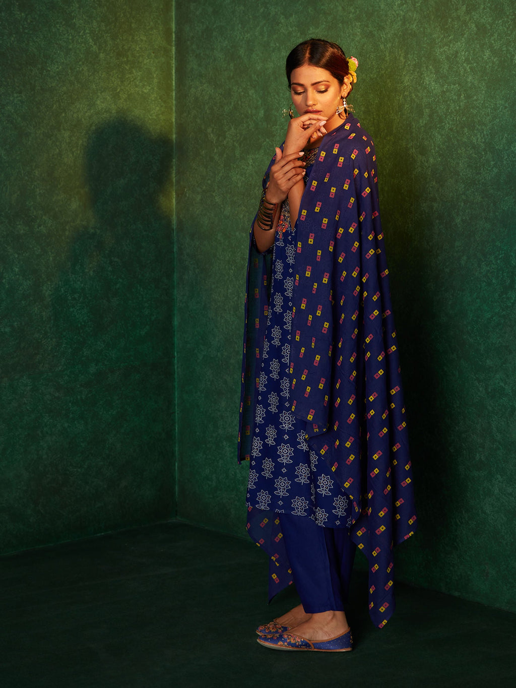 Likha Blue Printed Zari Sequins Work Kurta, Pant & Dupatta LIKSKD167 (Set of 3) - S