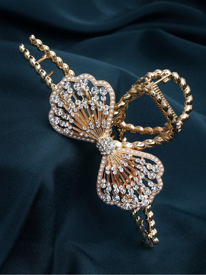 Panash Gold-Toned & White Embellished Claw Clip