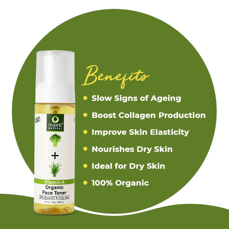 Organic Harvest Vitamin A Organic Face Toner with Broccoli & Aloe Vera - 100 ml