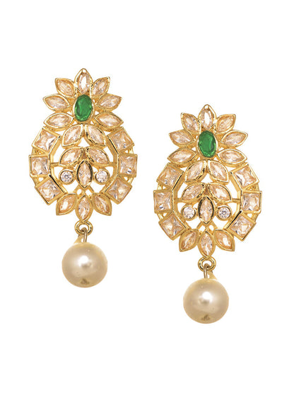 Saraf RS Jewellery Gold-Polished Polki Studded With Beads Handcrafted Jewellery Set