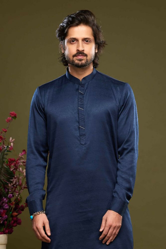 Raivat Ethnic Art Banarasi Silk Thread Work Kurta Pajama In Blue Colour
