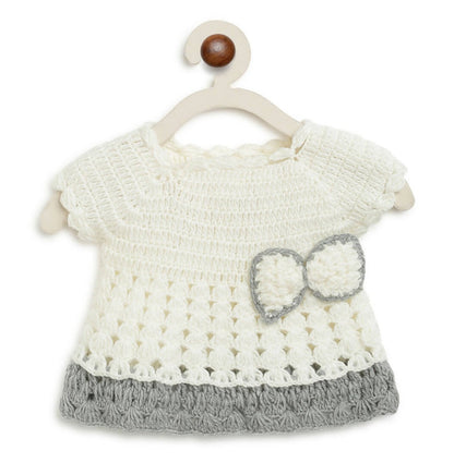ChutPut Hand knitted Crochet Wool Dress For Baby Girls - White