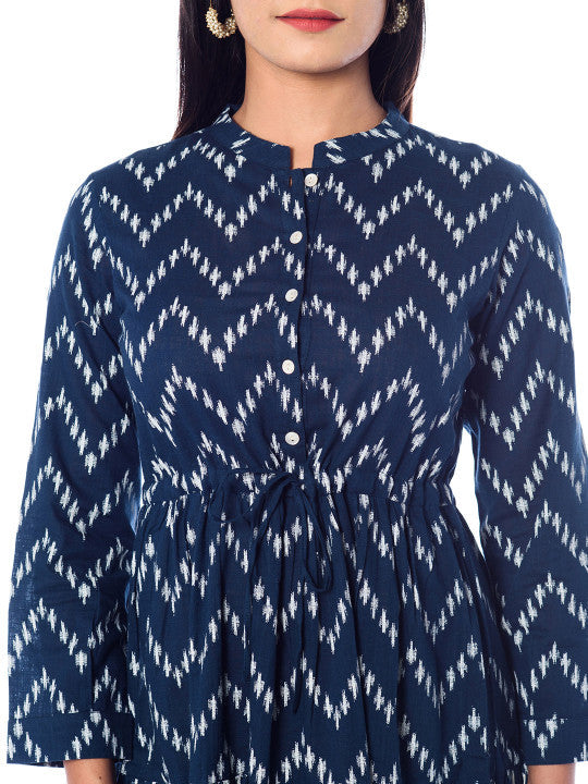 Anayna Women Blue Printed Fit and Flare Dress