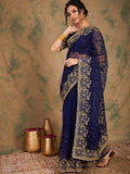 Sangria Embroidered Net Sarees
