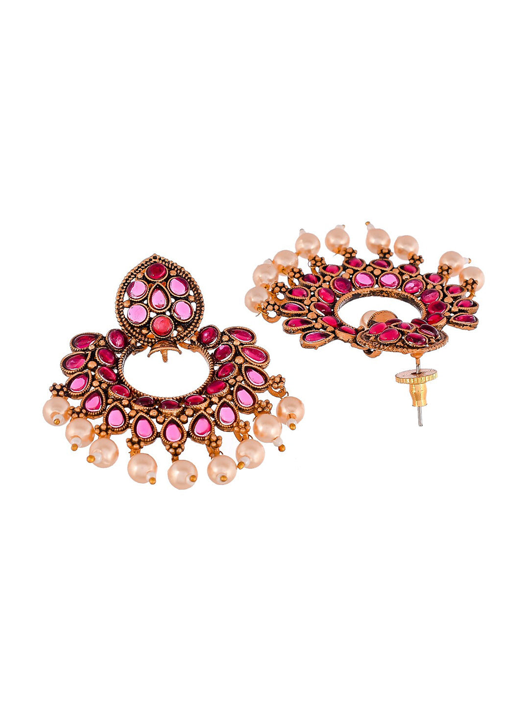 Shoshaa Magenta Gold-Polished Contemporary Drop Earrings