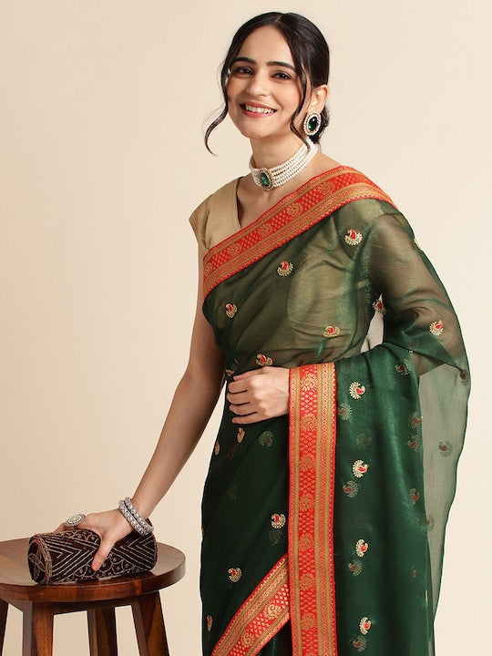 Fabmora Ethnic Motifs Embroidered Net Saree