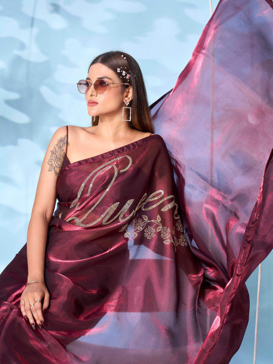 Tikhi Imli Embellished Embroidered Satin Designer Saree