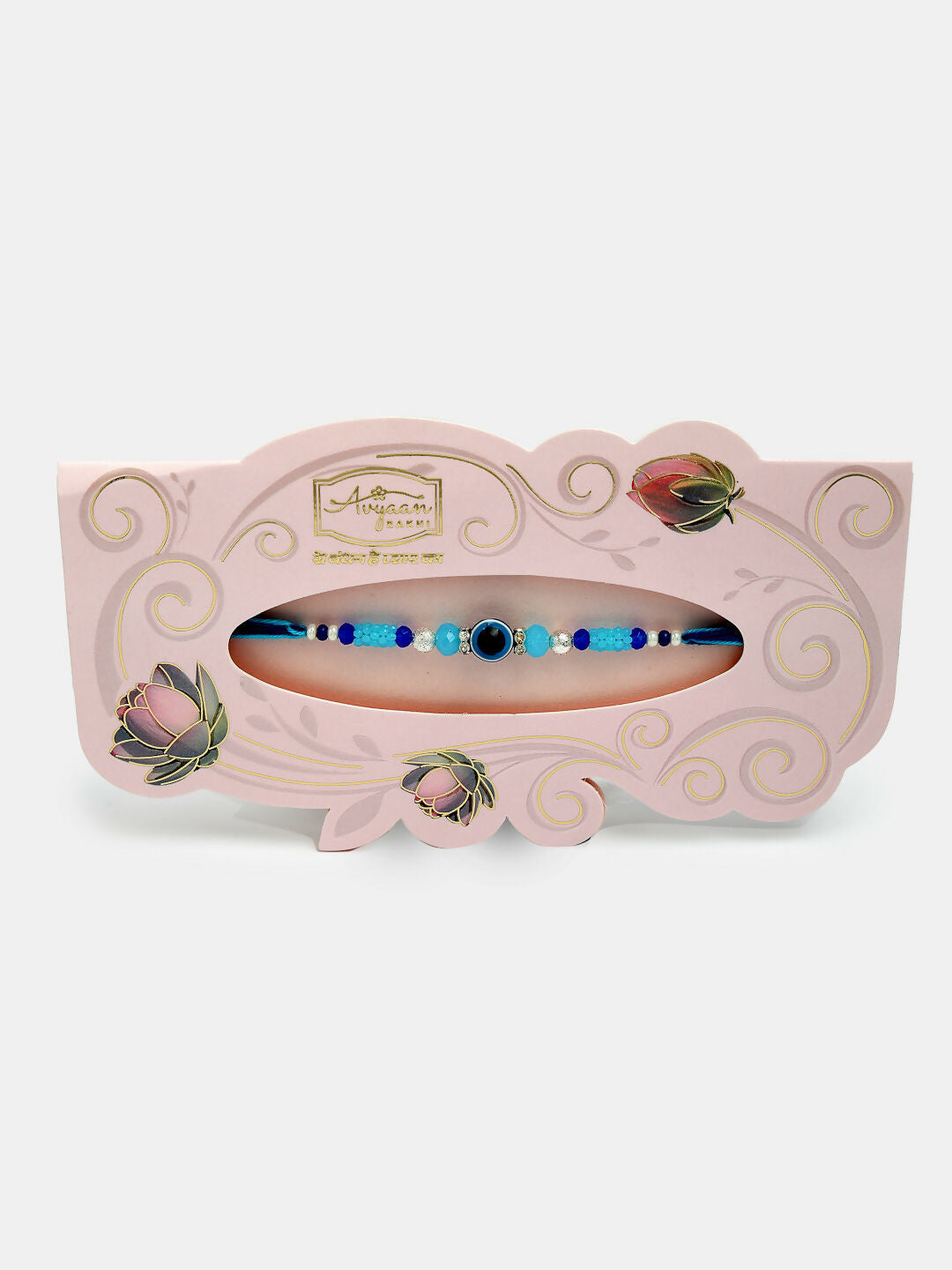 NVR Kids Set of 4 Multicolor Evil Eye & Artificial stone and beads Rakhi With Roli Chawal & Chocolate