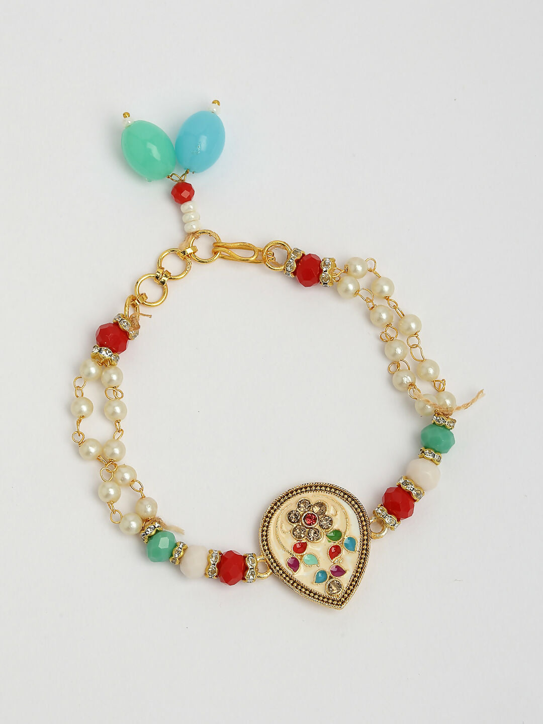 NVR Women & Men Set of 2 Multicolor Stone-Studded & Beaded Bhaiya Bhabhi Rakhi With Roli Chawal