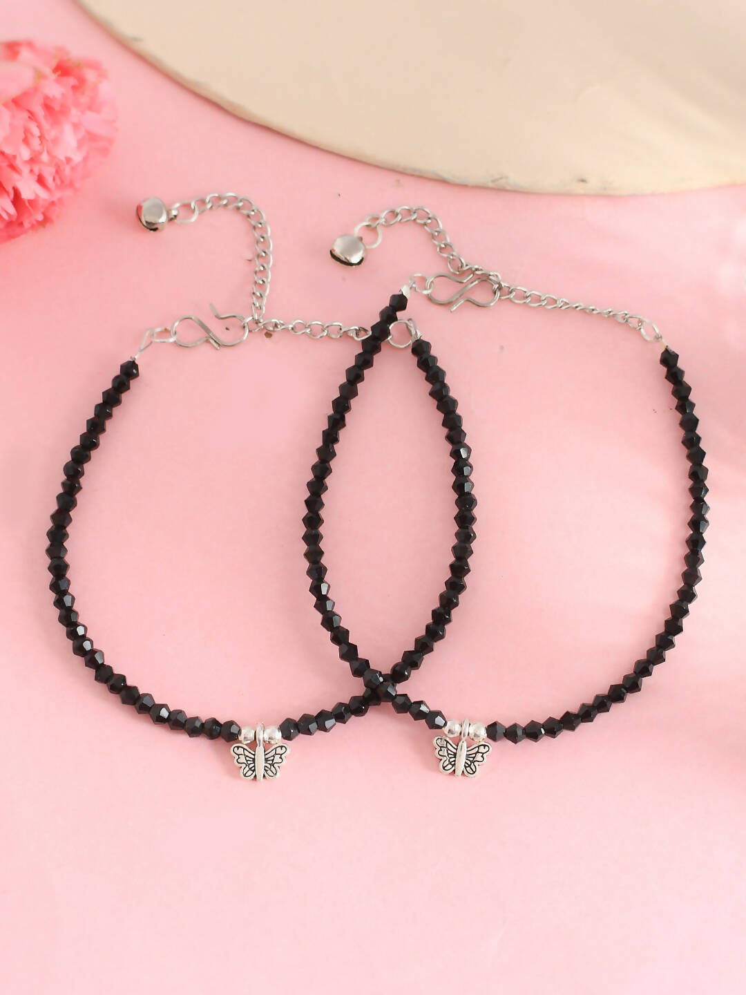 VOJ Women Black Color stainless steel Anklet