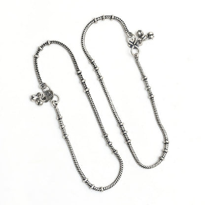Mominos Fashion Kamal Johar Oxidised Light Weight Silver Anklets