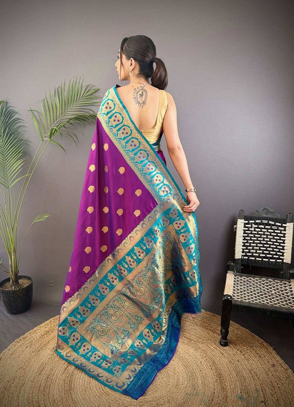 Joban Fashion Blue Butti Banarasi Silk Sarees