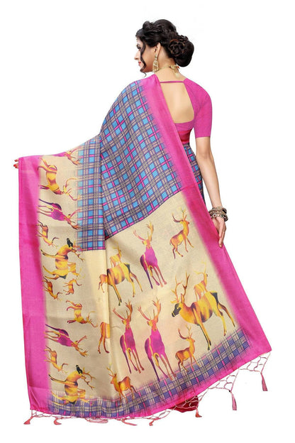 Vamika Multicolor & Pink Kalamkari With Jhalar Khadi Silk Saree
