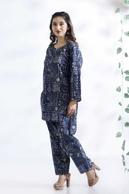 Breathables Abstract Cotton Co-Ord Set – Blue