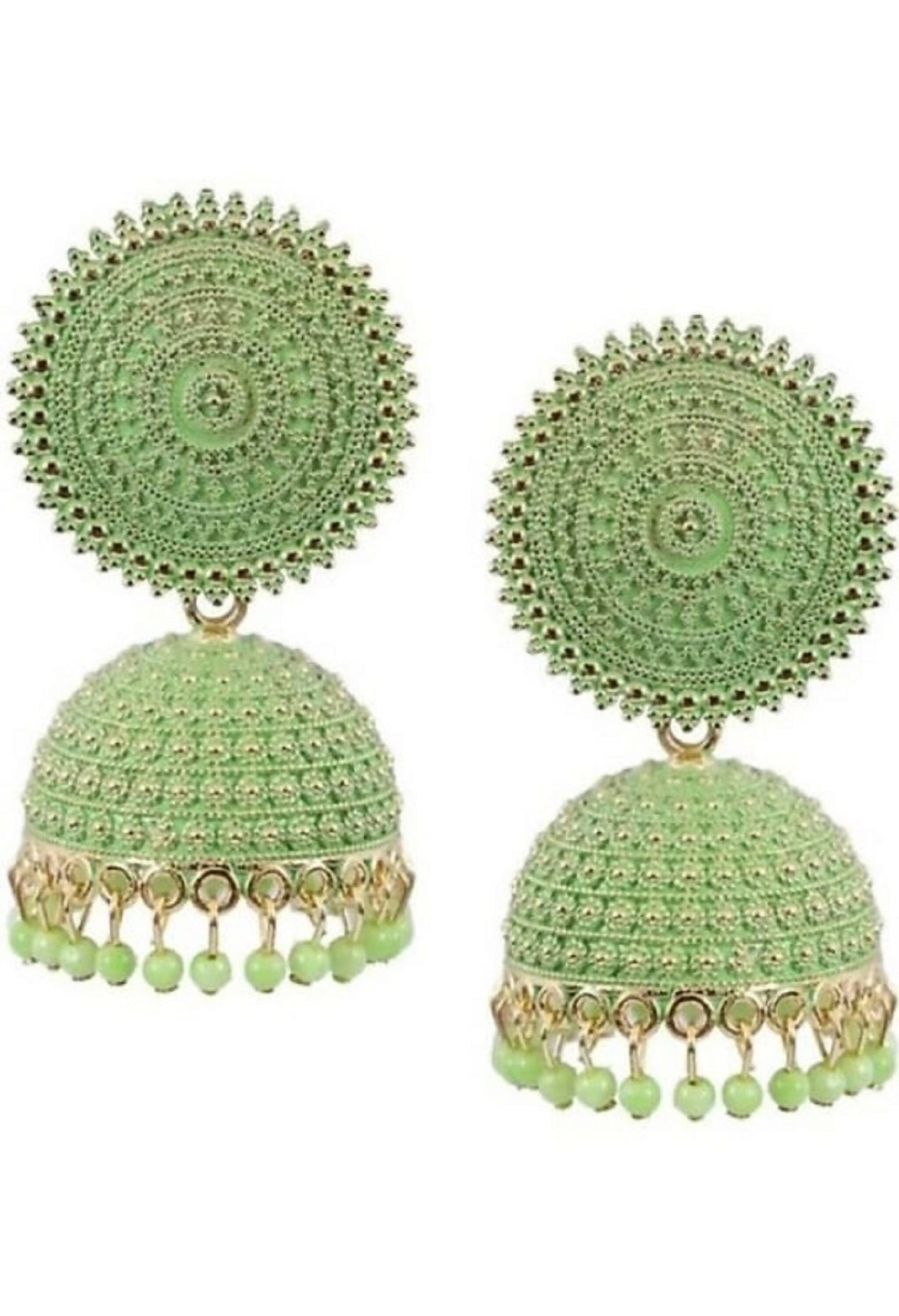 Mominos Fashion Joharkamal Gold-Polished Meenakari Jhumkas For Women & Girls (Pista Green)