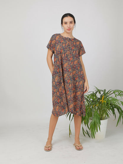 Breathables Women Cotton Printed Loungewear Nightie Blue I Night Wear | Nighty | Jaipuri Print
