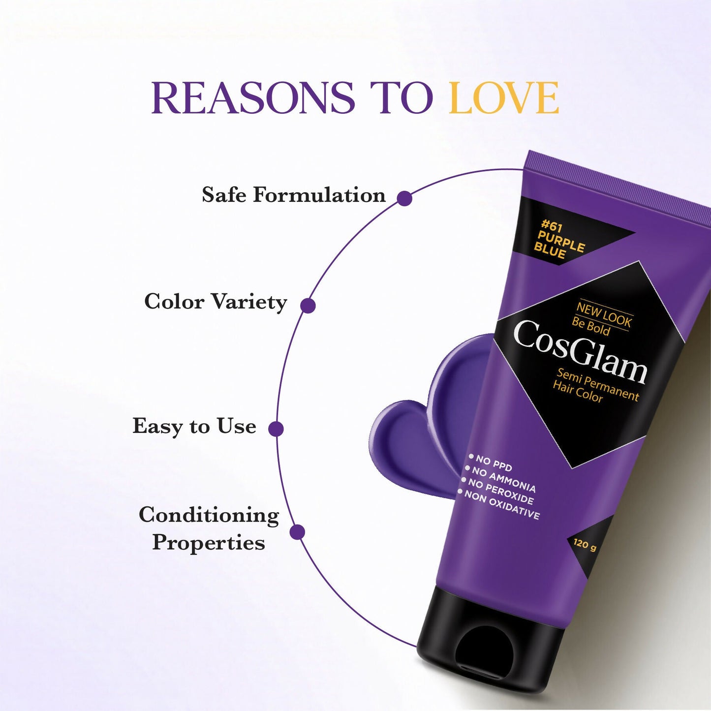 Cosglam Semi Permanent Hair Color for Women & Men (#61 Purple Blue)