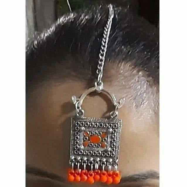 MS Fashion India Orange Color Drops Jaipur Maang Tikka