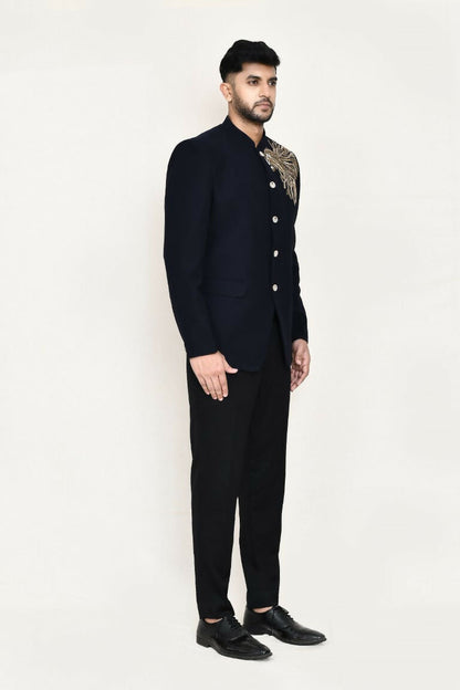 Joban Fashion Blue Colored Terry Rayon Fabric Prince Coat With Pant