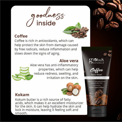Globus Naturals Coffee Face Scrub Enriched with Aloe Vera and kokum For All Skin Types