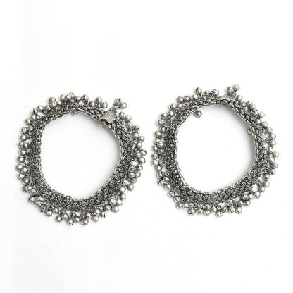 Mominos Fashion Kamal Johar Oxidised Silver Traditional Wear Anklets