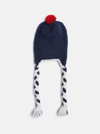 Chutput Kids Woollen Hand Knitted Owl Detailed Cap - Blue