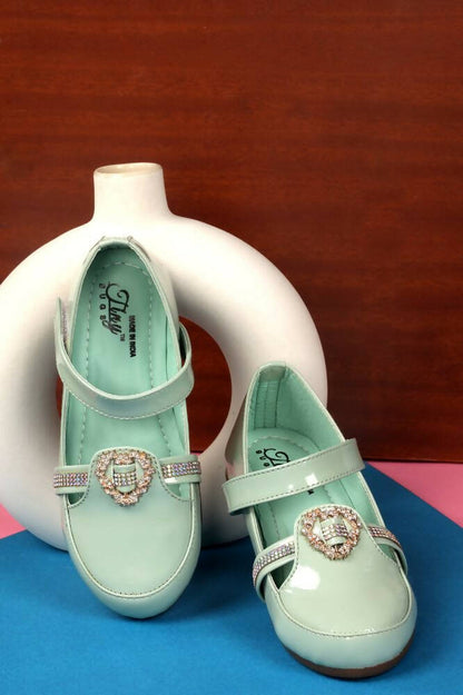 Tiny Bugs Girls Party Wear Velcro Ballerinas - Green