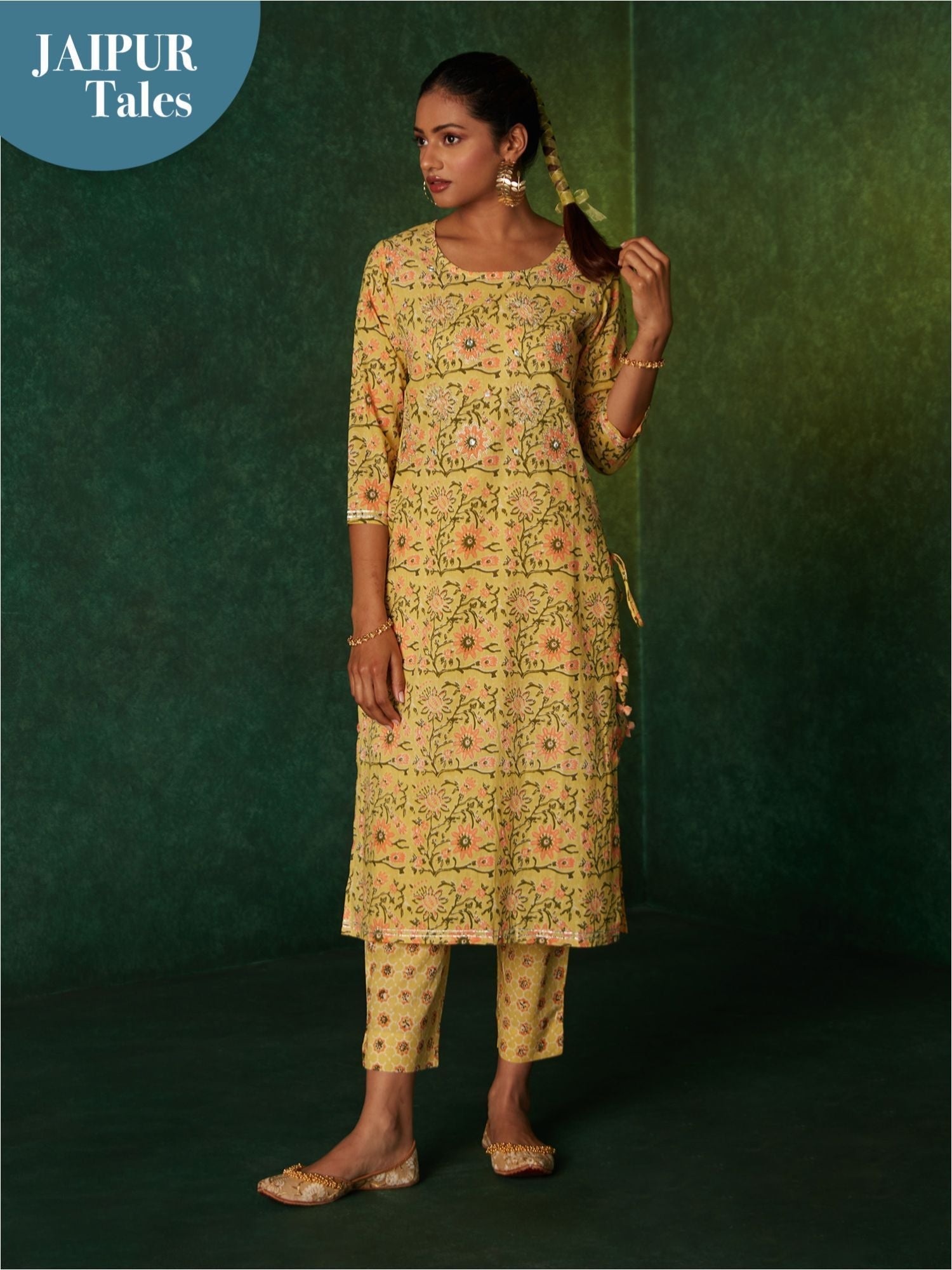 Likha Sanganeri Tales Yellow Jaipuri Printed Co-ord Set LIKSKD139 (Set of 2)