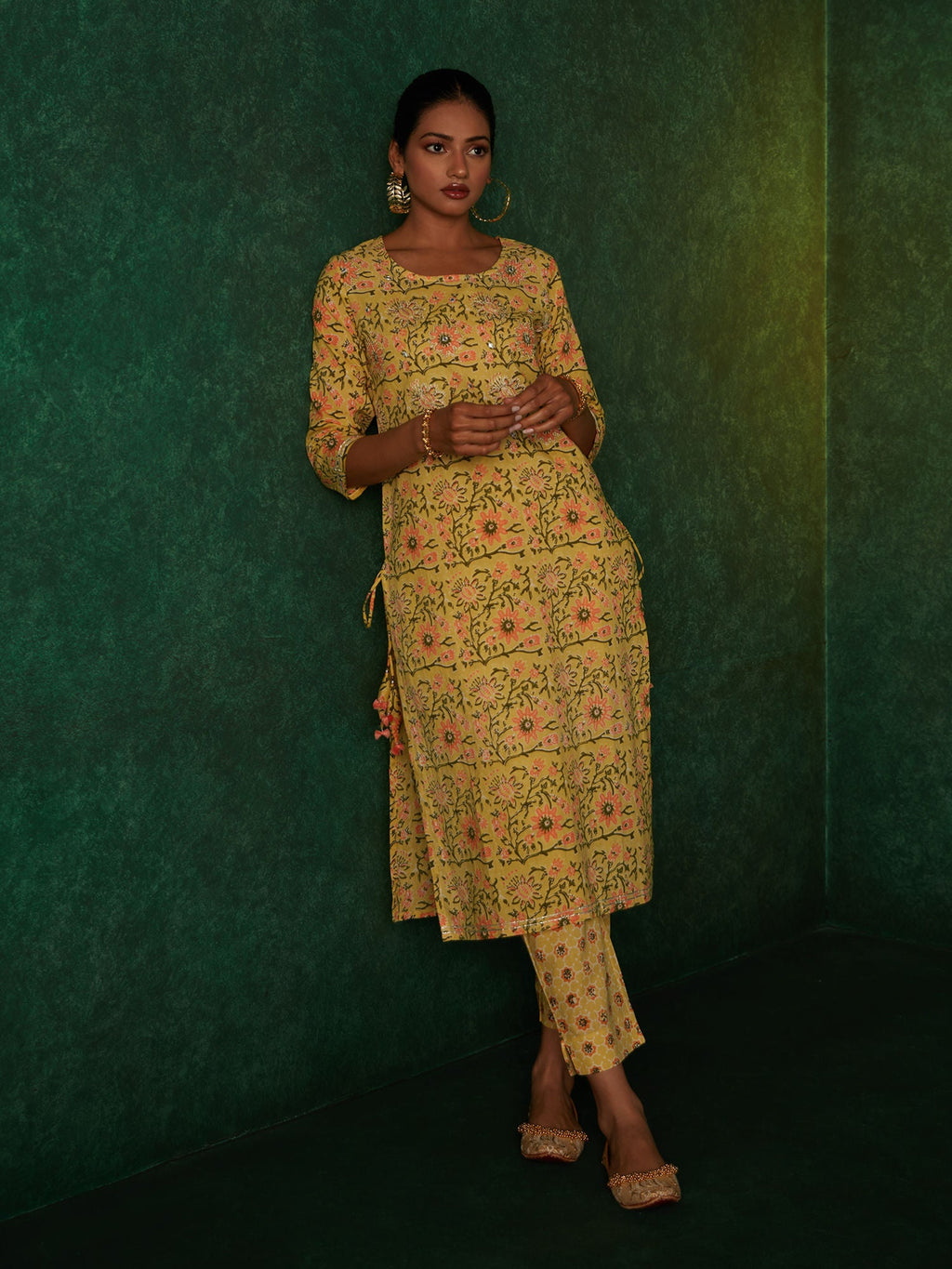 Likha Sanganeri Tales Yellow Jaipuri Printed Co-ord Set LIKSKD139 (Set of 2)