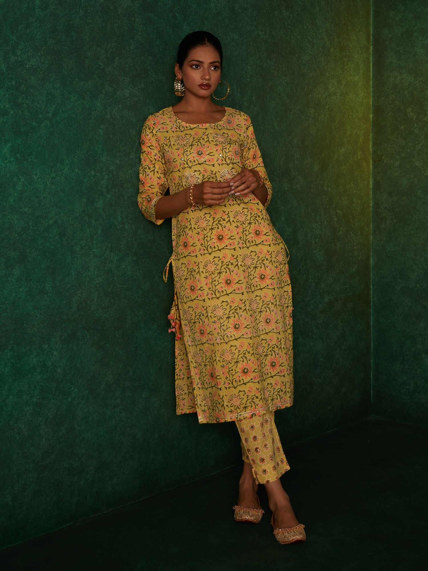 Likha Sanganeri Tales Yellow Jaipuri Printed Co-ord Set LIKSKD139 (Set of 2)