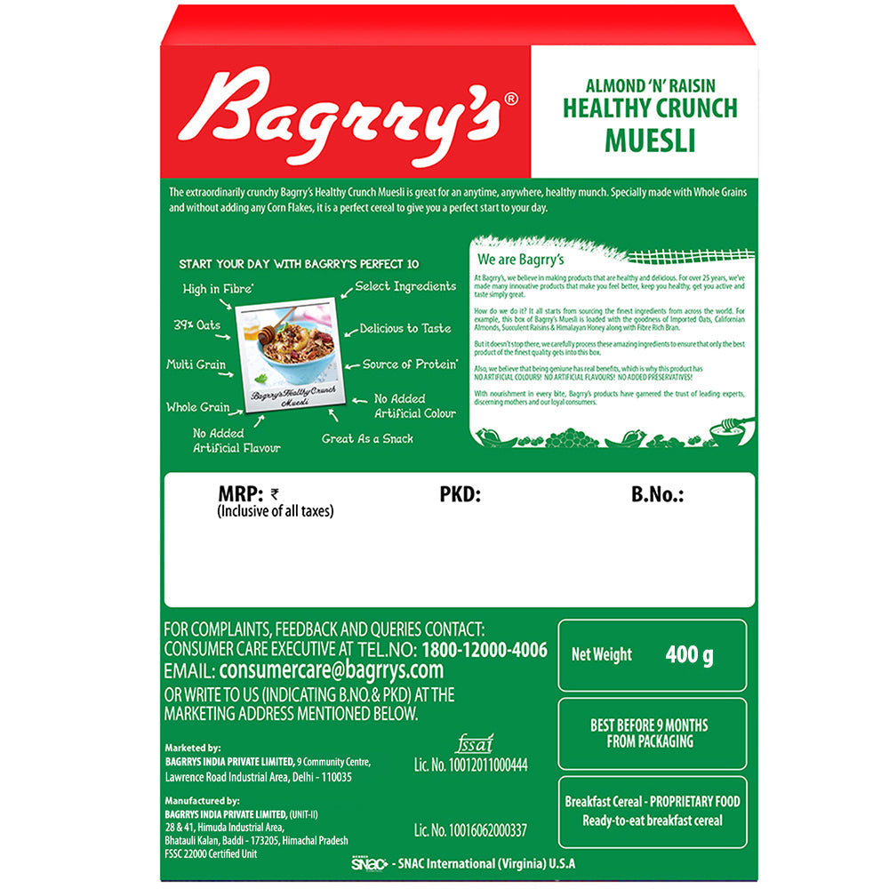 Bagrry's  Healthy Crunch Muesli - 400 gms