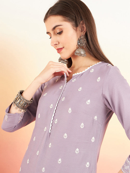 Sangria Ethnic Motifs Printed Round Neck Straight Kurta