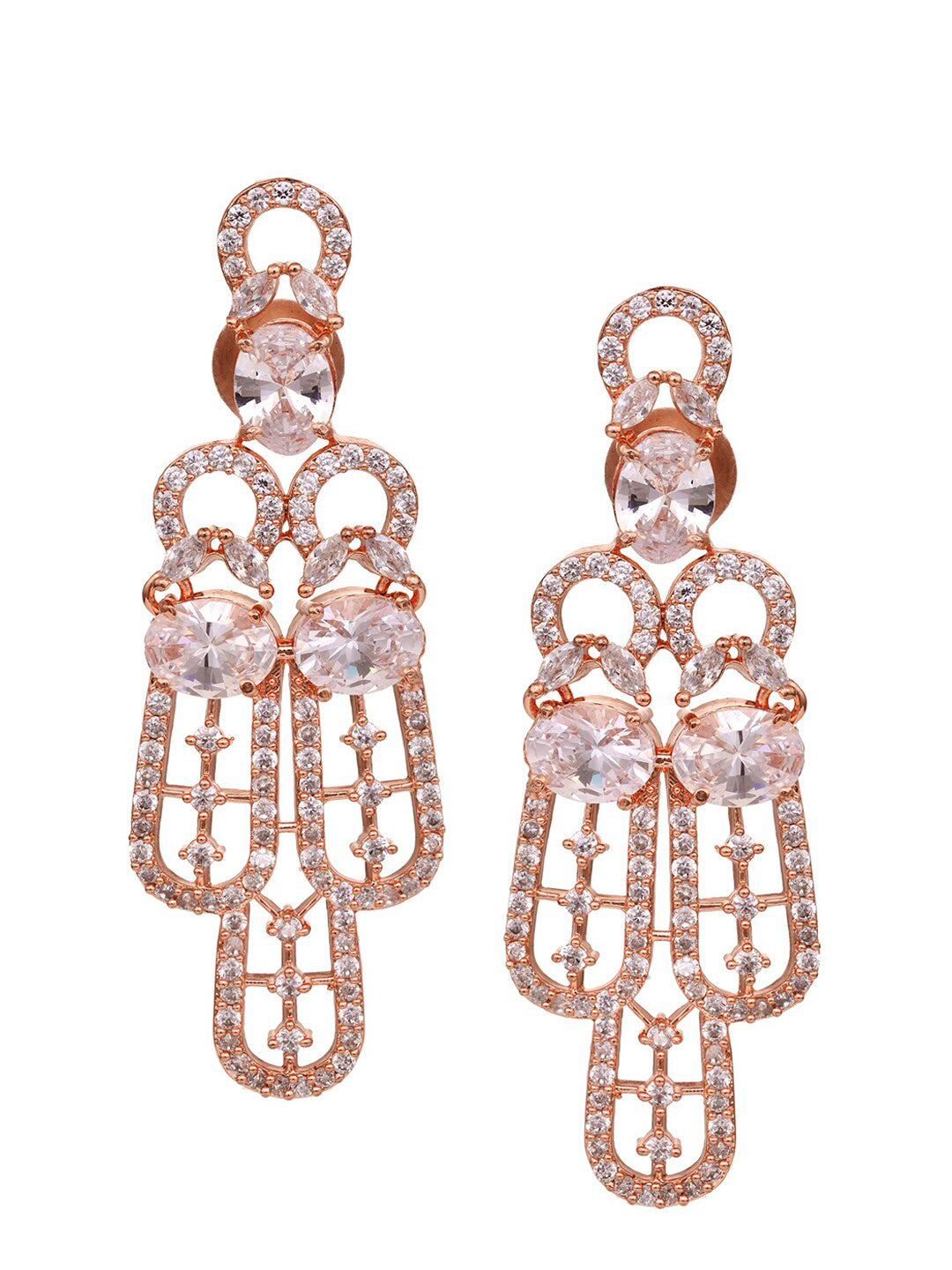 Saraf RS Jewellery Rose Gold-Polished White AD Studded Jewellery Set With Maang Tika