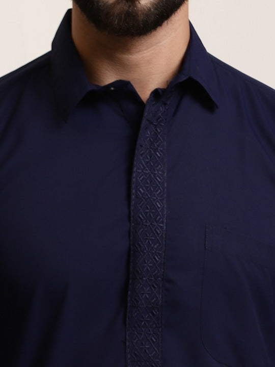 Sojanya Men Navy Blue Solid Pathani Kurta with Salwar