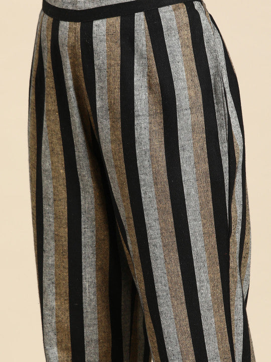 Anayna Striped Regular Pure Cotton Kurti with Trousers