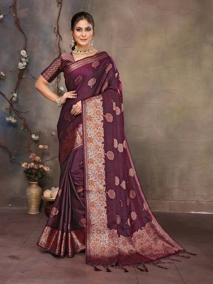 Joban Fashion Magenta Pink Woven Jacquard Banarasi Silk Sarees
