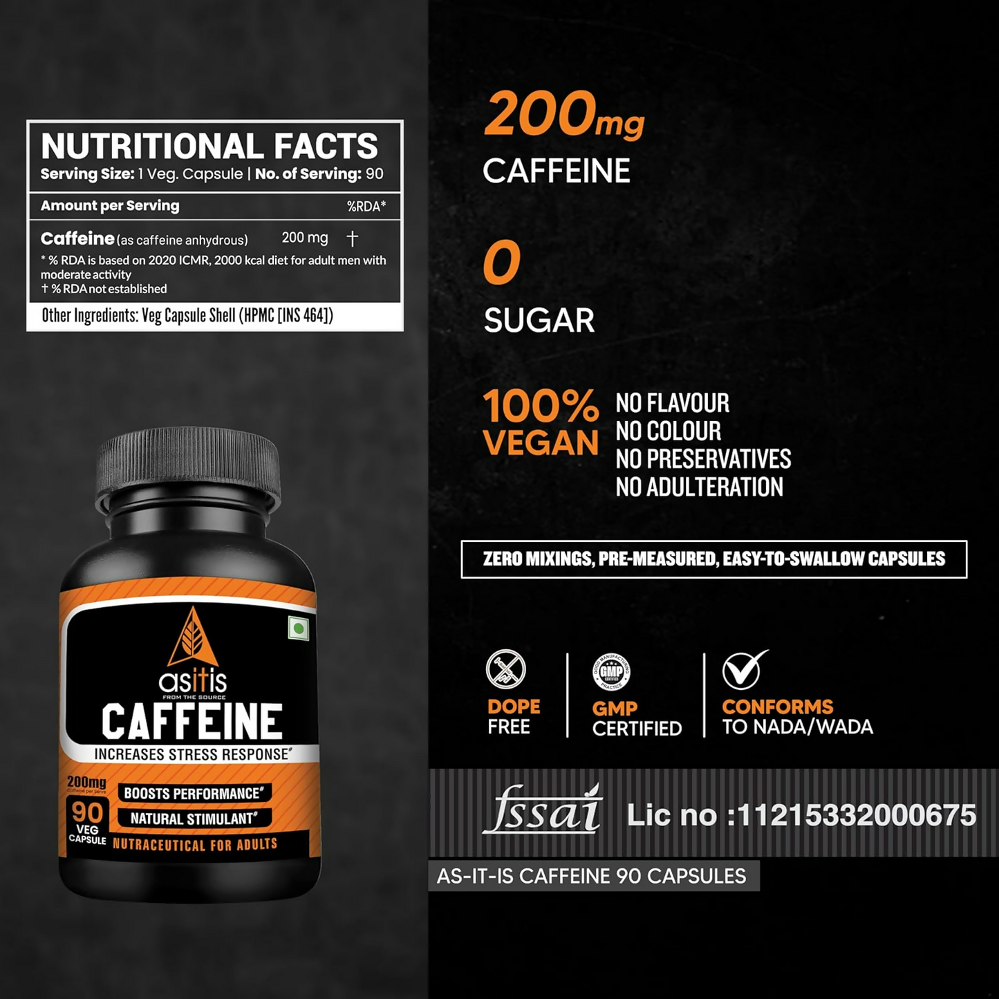 As-It-Is Nutrition Caffeine Per Serving Capsules